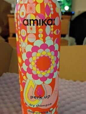 amika Bright Floral Orange Pink & Mint Dry Shampoo Can